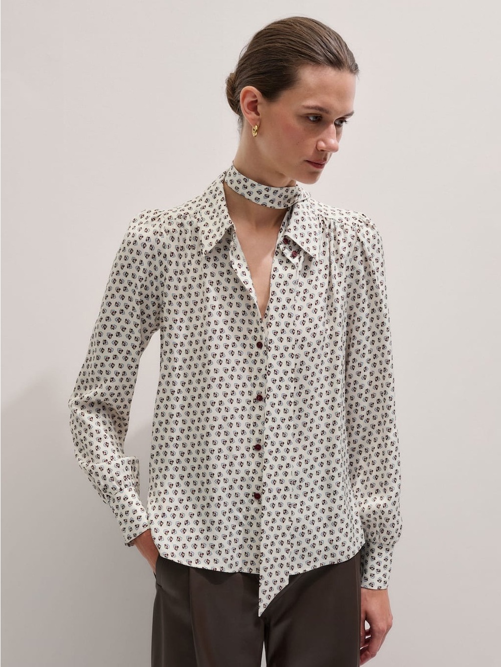 ME+EM Twill Paisley Blouse and Tie Size 6